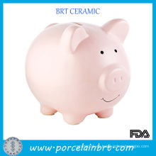 Caja de moneda de cerámica del banco de ahorro de dinero del cerdo rosado precioso
